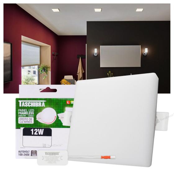 Painel LED Taschibra Frameless 12W Quadrado Embutir Menor preço em Painel LED Taschibra Frameless 12W Quadrado Embutir
