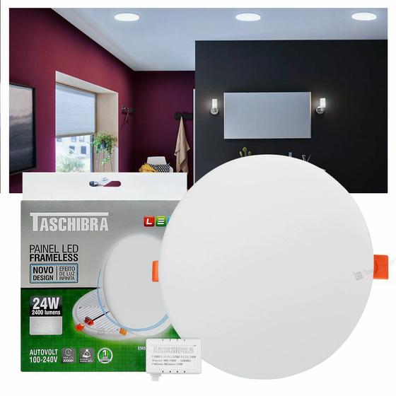 Painel LED Taschibra Frameless 24W Redondo Embutir ou Sobrepor Menor preço em Painel LED Taschibra Frameless 24W Redondo Embutir ou Sobrepor