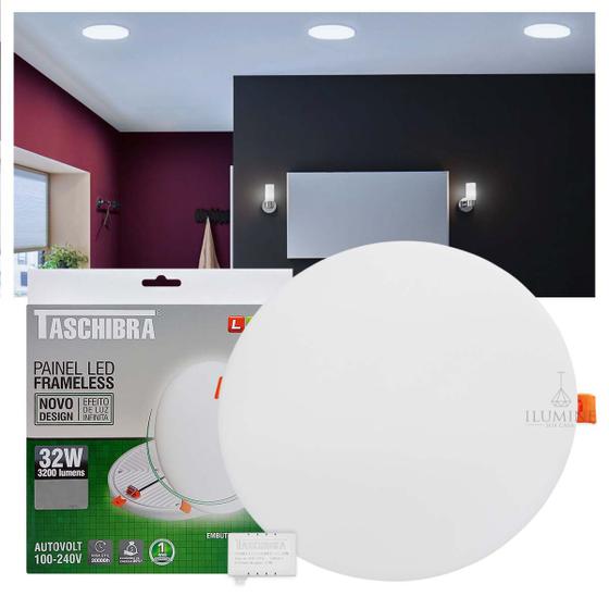 Imagem de Painel LED Taschibra Frameless 32W Redondo Embutir ou Sobrepor