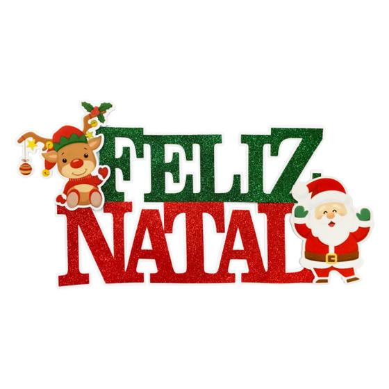 Imagem de Painel letreiro feliz natal glitter eva papai noel piffer grande rena 55cm