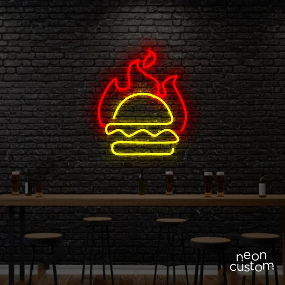 Imagem de painel letreiro led Neon Hamburguer Na Chapa decoracao festa bar