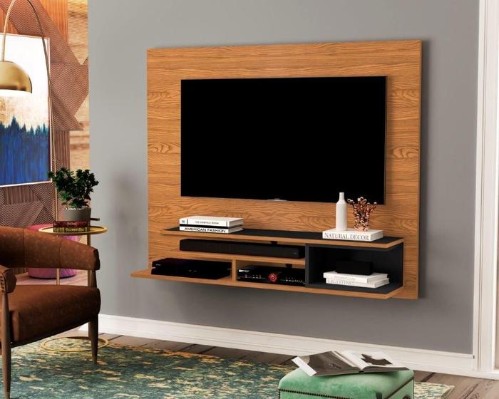 Imagem de Painel LON 1.25m Para TV até 40'' Com Nichos Para Aparelhos Eletronicos Cor Nature/Preto