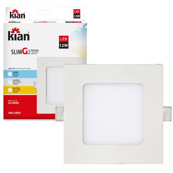 Imagem de Painel Luminária de Led Kit 10 Peças Branco Frio Quadrado Embutir Teto 12W 6000K Kian