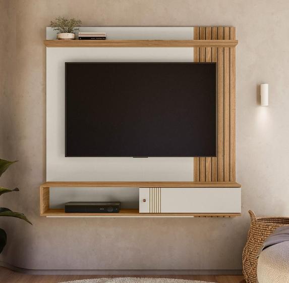 Imagem de Painel Milão Flex para TV até 55” com Detalhe ripado Off White/ Nature - Peternella 