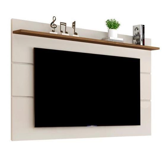 Imagem de Painel Modelo Retrô Rústico VARE Fabricado em MDP Para TV Até 55'' e Prateleira Superior 1.60m Cor Off White/Freijó