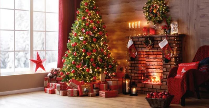 Painel Natalino Lareira Árvore de Natal Decorada Com Luzes Estampado em  Tecido - Decora Tecidos - Painel de Festas - Magazine Luiza