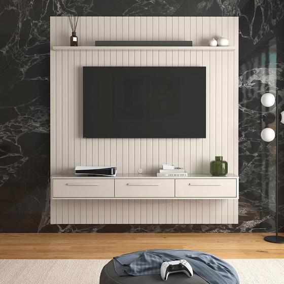 Imagem de Painel Oslo Frisado Para Tv Até 75 Polegadas Off White - Lukaliam Móveis