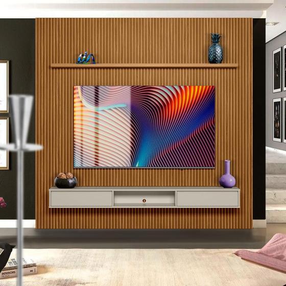 Imagem de Painel Para Televisão Ripado 75 Polegadas 2.6 Com Nicho E Prateleira Nature Off White Shop Jm