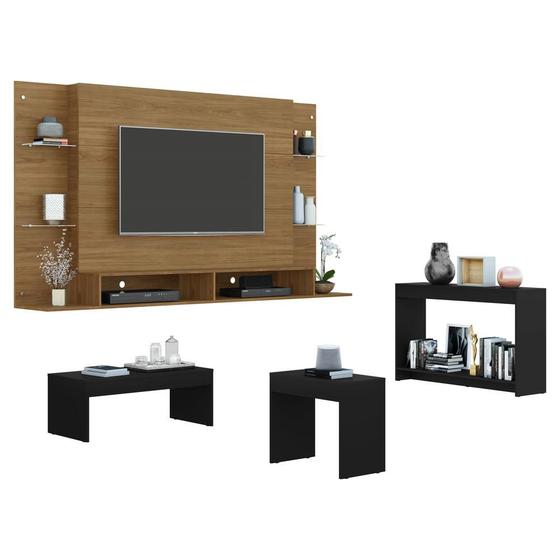 Imagem de Painel para TV 60" com aparador, mesa de centro e mesa lateral Nairóbi Multimóveis Duna/Preto
