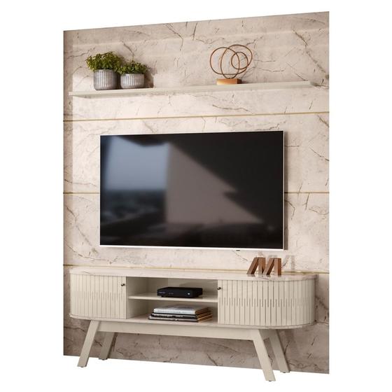 Imagem de Painel para TV 75 Pol com Rack Bancada 208cm Luna M01 Calacata/Off White - Mpozenato