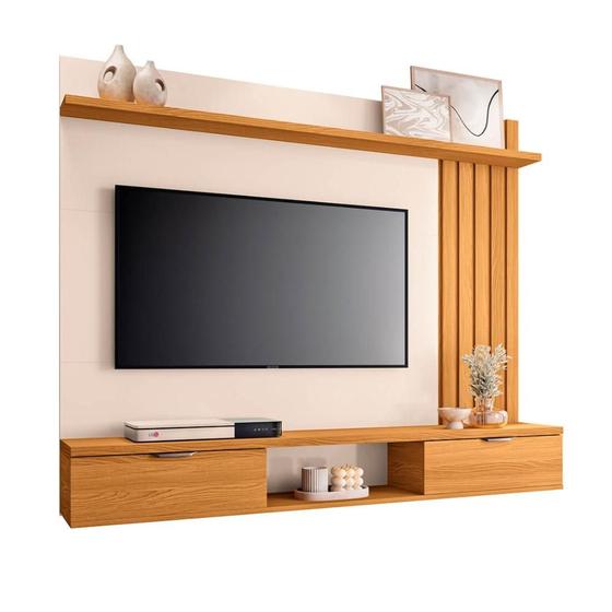 Imagem de Painel para TV até 55" com 2 Portas 1 Prateleira com Detalhe Ripado na Lateral Lets