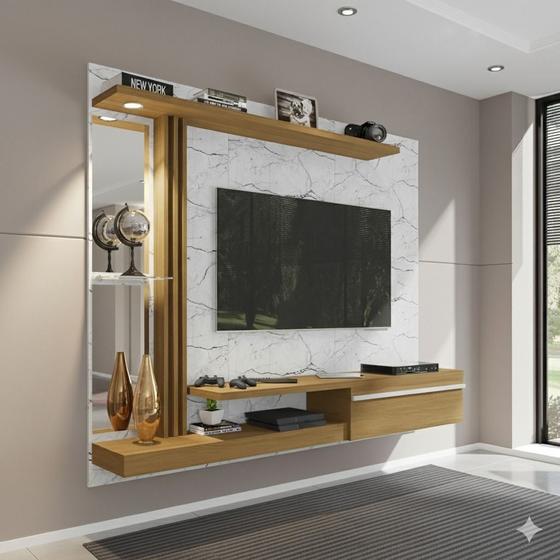 Painel para TV até 55 Polegadas LED Prateleira de Vidro Denver - Móveis Bechara Imagem de Painel para TV até 55 Polegadas LED Prateleira de Vidro Denver