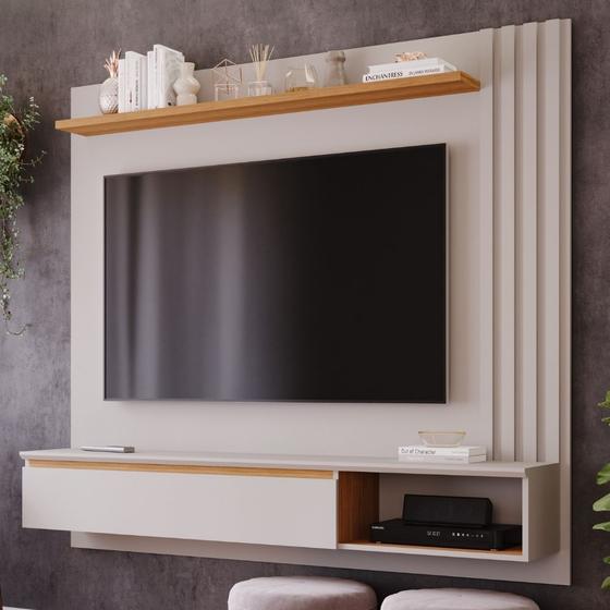 Imagem de Painel Para Tv Até 60 Polegadas 100%Mdf C/ 1 Porta E Nicho Panama Plus Permobili Off White/Nature