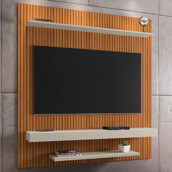 Painel Para Tv Até 60 Polegadas Leme 2 Prateleiras Ripado/off White - Móveis Bechara Menor preço em Painel Para Tv Até 60 Polegadas Leme 2 Prateleiras Ripado/off White - Móveis Bechara