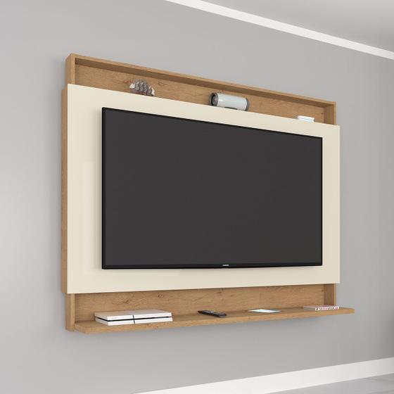 Imagem de Painel para TV Até 60 Polegadas Madri New 1 Prateleira Flex Canelato Rustico/Natura/Off White - Atualle Móveis