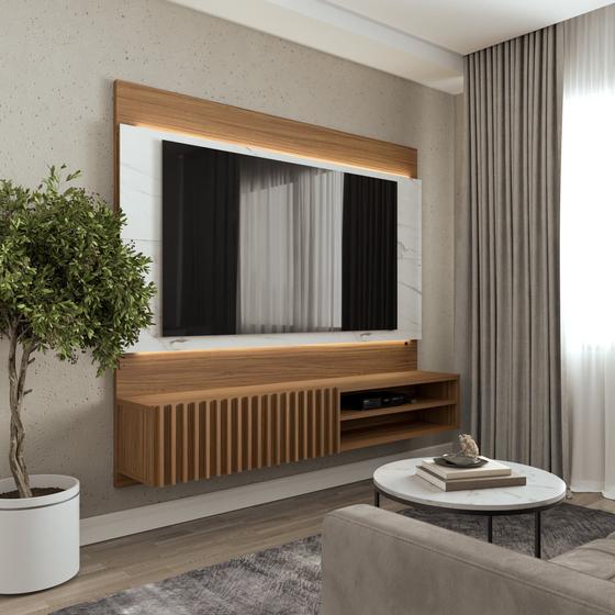 Painel para TV até 65 Polegadas Ripado com Marmorizado 3D e Fita de LED Azaléia Plus CabeCasa MadeiraMadeira Menor preço em Painel para TV até 65 Polegadas Ripado com Marmorizado 3D e Fita de LED Azaléia Plus CabeCasa MadeiraMadeira
