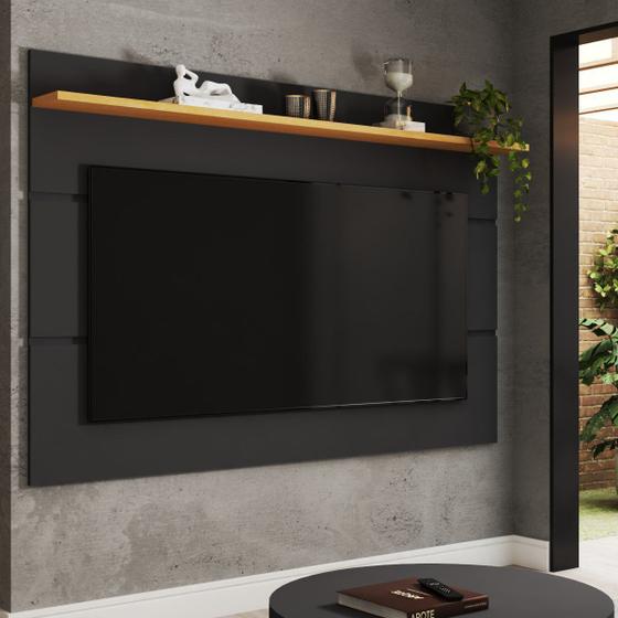 Imagem de Painel para TV Até 70 Polegadas Bristol 1 Prateleira Black/Freijo - Panorama Móveis