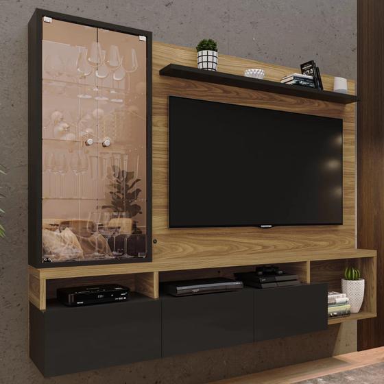 Painel para TV até 70 Polegadas com Cristaleira Wave Caemmun Menor preço em Painel para TV até 70 Polegadas com Cristaleira Wave Caemmun
