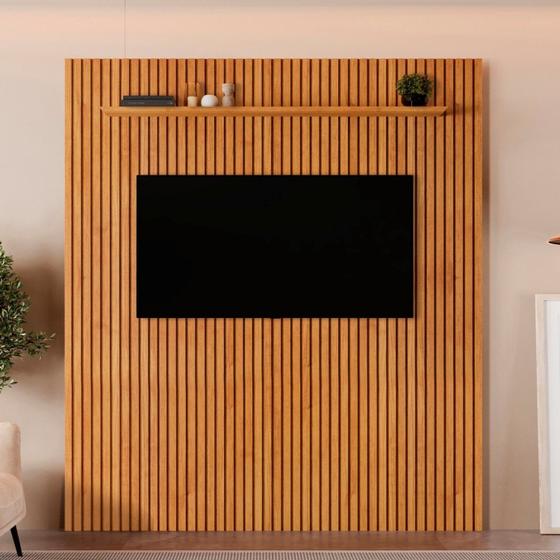 Imagem de Painel para TV até 75 Polegadas 100% MDF  228cm X 250cm Ripado sem Led com Prateleira Paris
