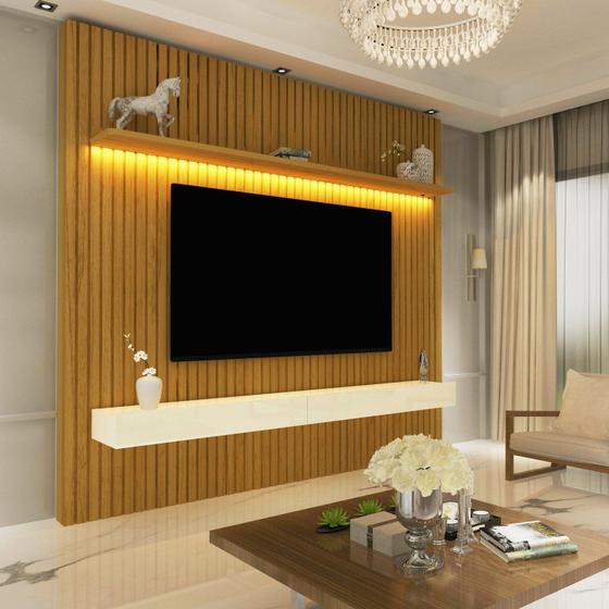 Painel para TV até 75 Polegadas Ripado com LED 2 Gavetas 184cm 100% MDF Nobre Menor preço em Painel para TV até 75 Polegadas Ripado com LED 2 Gavetas 184cm 100% MDF Nobre