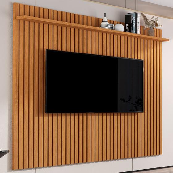 Painel para TV Até 80 Polegadas Morfeu Ripado 1 Prateleira Nature 680 - Pnr Móveis Imagem de Painel para TV Até 80 Polegadas Morfeu Ripado 1 Prateleira Nature 680 - Pnr Móveis