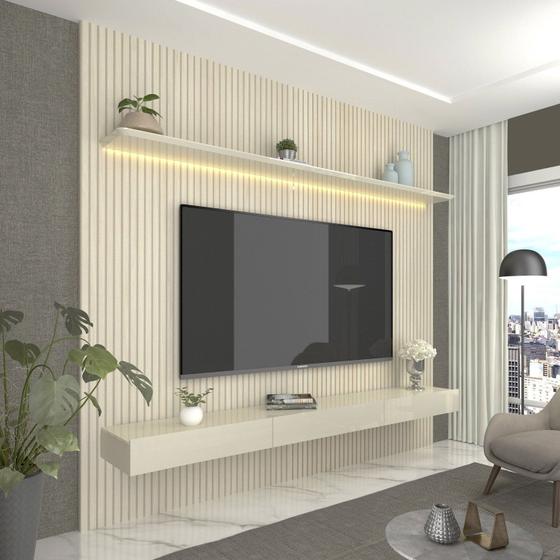 Imagem de Painel para TV até 90 Polegadas Impressão Ripada com LED com Gaveta 220cm 100% MDF Requinte