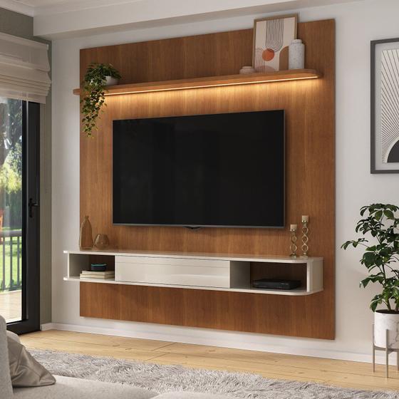 Imagem de Painel para Tv de até 75 Polegadas Impressão 3d Ripado 183 Cm Atenas Cinamomo/Off White