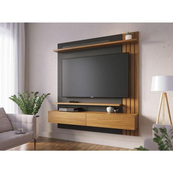 Imagem de Painel para Tv Home Suspenso Ambiente Juriti 1.5 Noce Milano Preto Acetinado  Colibri