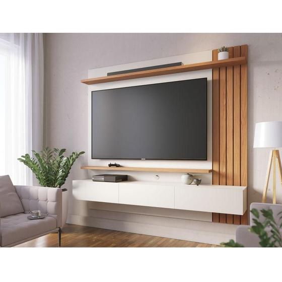 Imagem de Painel para Tv Home Suspenso Ambiente Juriti 1.8 Off White Matte Freijó  Colibri