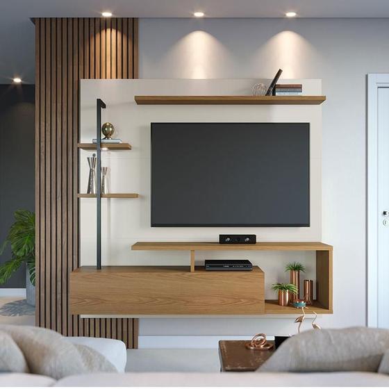 Imagem de Painel para Tv Home Suspenso Ambiente Maragogi Off White Freijó   Colibri