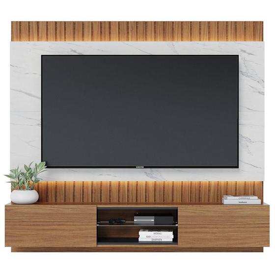 Imagem de Painel para TV Home Suspenso Búzios 1.8 Noce Milano Preto Acetinado Calacatta  Colibri