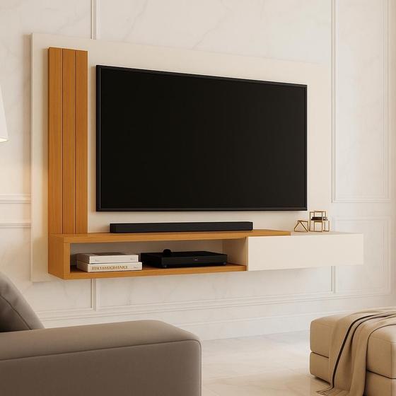 Imagem de Painel Para TV Smart até 50 Polegadas Matt Com Prateleira e Porta Off / Nature - MJM Casa dos móveis