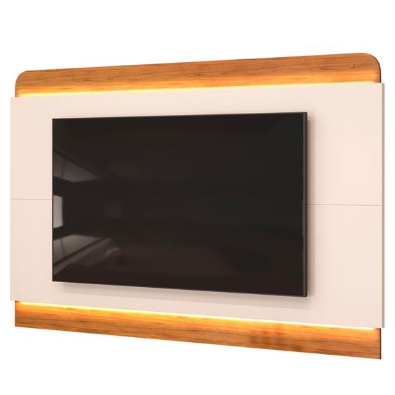 Imagem de Painel Para TV Suspenso 75 Pol 219cm Pés Madeira Collie D04 Off White/Freijó - Mpozenato