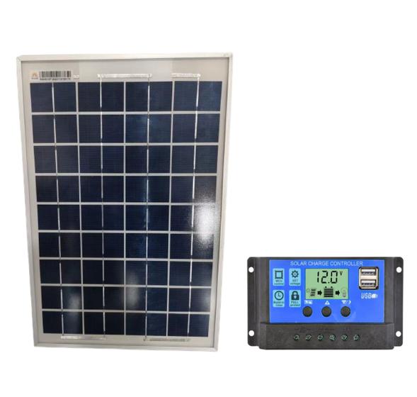 Imagem de Painel placa energia solar 10w 12v/18v fotovoltaico policristalino com controlador carga solar pwm 10a