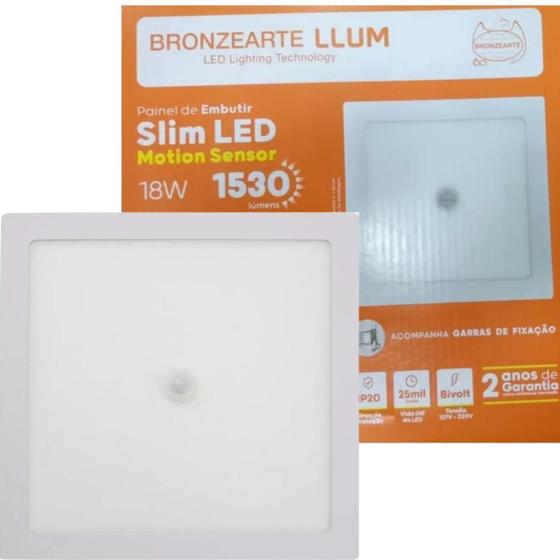 Painel Plafon 18w Led Quadrado De Embutir Com Sensor De Presença Movimento 6500K Menor preço em Painel Plafon 18w Led Quadrado De Embutir Com Sensor De Presença Movimento 6500K