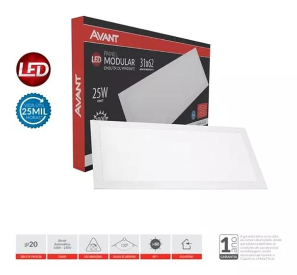 Painel Plafon Led 25w 6500k Embutir 31x62 Cm Branca Neutra Menor preço em Painel Plafon Led 25w 6500k Embutir 31x62 Cm Branca Neutra