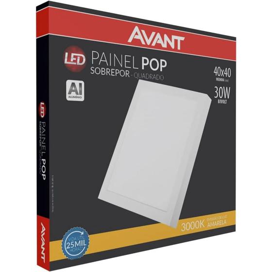 Imagem de Painel Plafon Led 30w Sobrepor Quad 40x40 Luz Amarela 3000k