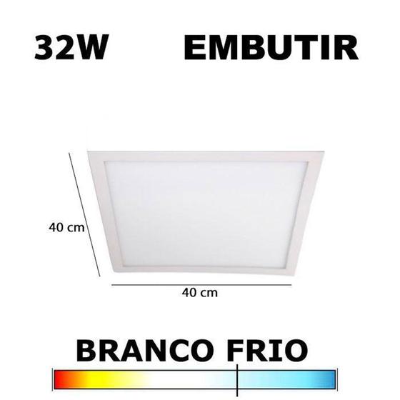 Imagem de Painel Plafon Led 32W 40CM Embutir Quadrado 6000K - Embu led