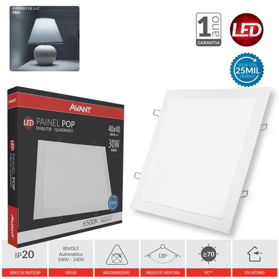 Painel Plafon Led Embutir 30w Quadrado Branco Bivolt Avant Menor preço em Painel Plafon Led Embutir 30w Quadrado Branco Bivolt Avant