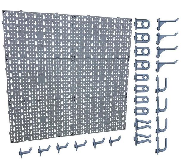 Painel Plástico Porta Ferramentas Completo Com Ganchos - Cinza Menor preço em Painel Plástico Porta Ferramentas Completo Com Ganchos - Cinza