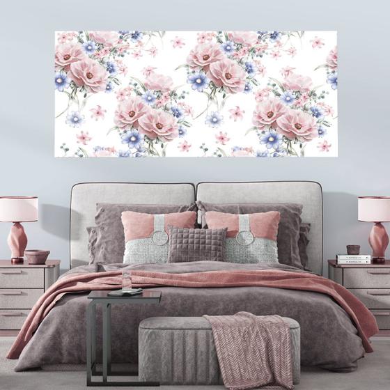 Painel Quadro Adesivo - Flores aquarela rosa e azul - Dekalque - Quadro ...