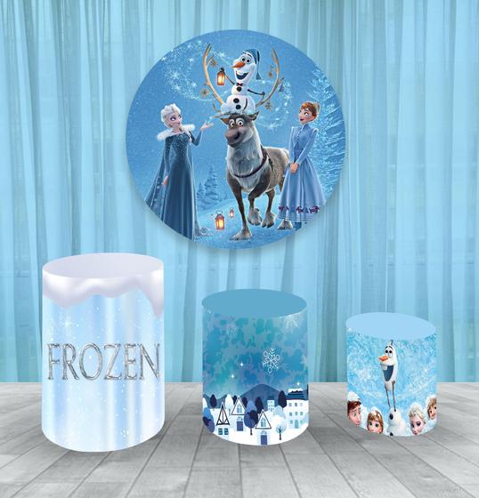 Imagem de Painel Redondo 1,50m E Trio Capa De Cilindro Frozen 2