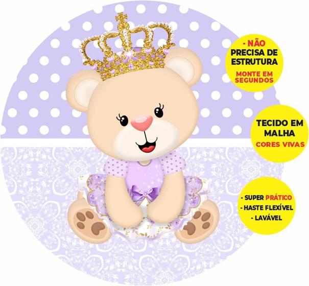 Imagem de Painel Redondo 3D Princesa Ursinha Abre Fácil Tecido 1,50M X