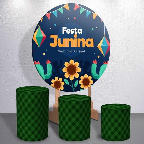 Imagem de Painel Redondo E Capas De Cilindro Sublimados Festa Junina