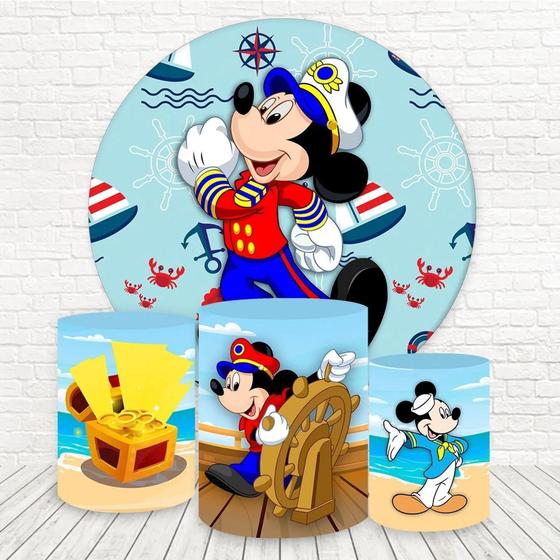 Imagem de Painel Redondo E Capas De Cilindro Sublimados Mickey Mouse Caçador de Tesouro