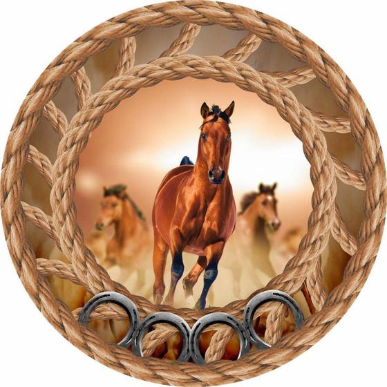 Imagem de Painel Redondo Tecido Sublimado 3D Cavalos Country WRD-4834