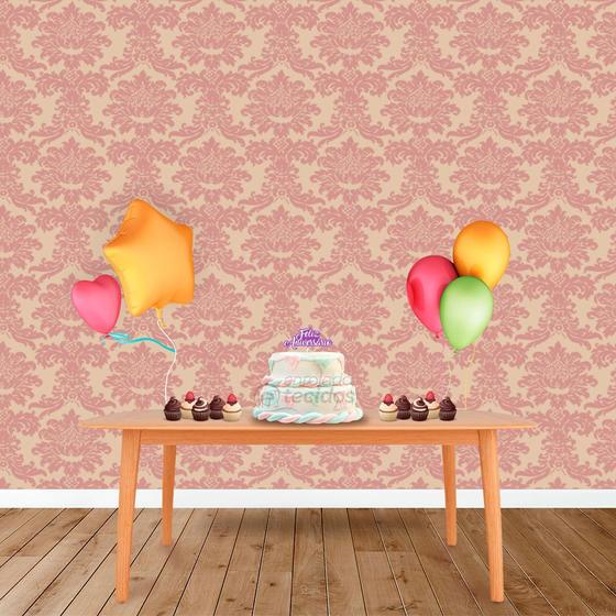 Imagem de Painel Retangular em Jacquard Rosa Envelhecido e Dourado Medalhão