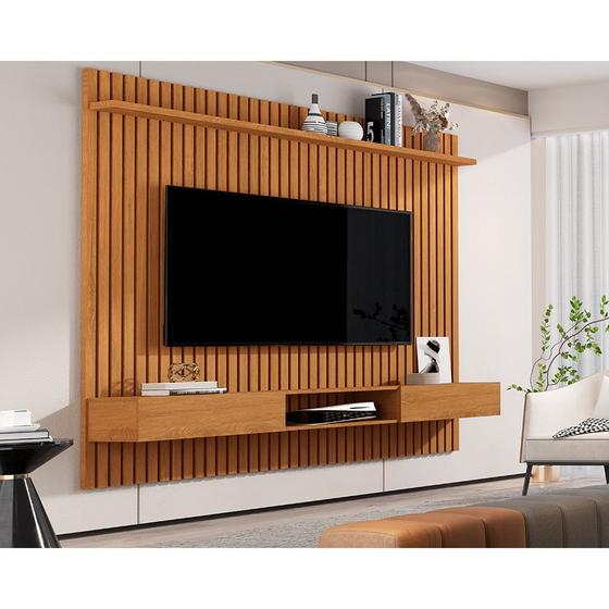 Imagem de Painel Ripado Decorativo para Sala de Estar Tv Vênus 180x180cm com Nicho Nature 