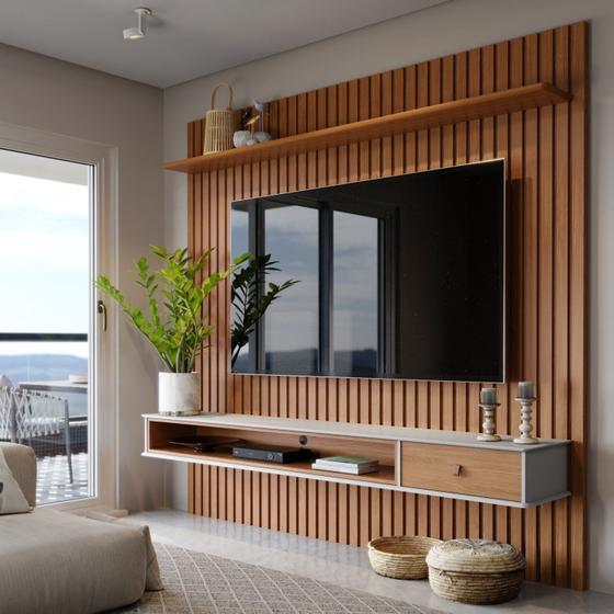Painel Ripado Home para TV até 75 Polegadas 1 Gaveta 1 Nicho Detroit Tebarrot Menor preço em Painel Ripado Home para TV até 75 Polegadas 1 Gaveta 1 Nicho Detroit Tebarrot