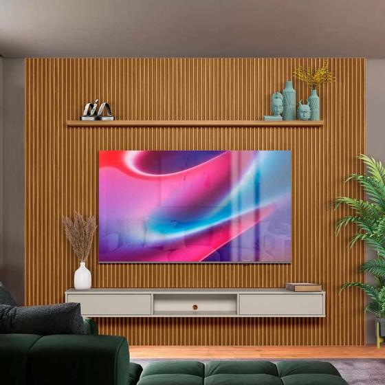 Imagem de Painel Ripado Para Sala 75 Polegadas 3.0 Com Nicho E Prateleira Nature Off White Shop Jm
